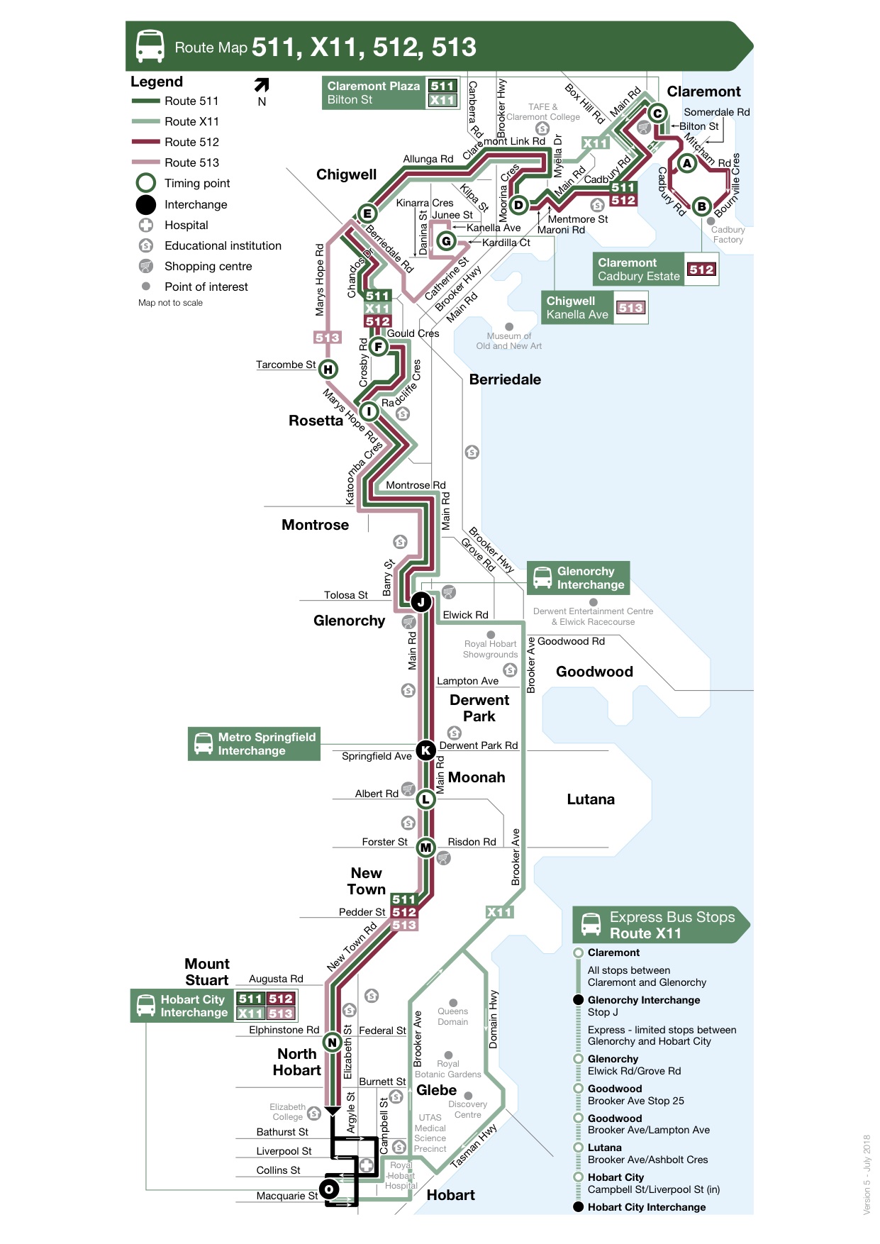 A map of the bus route