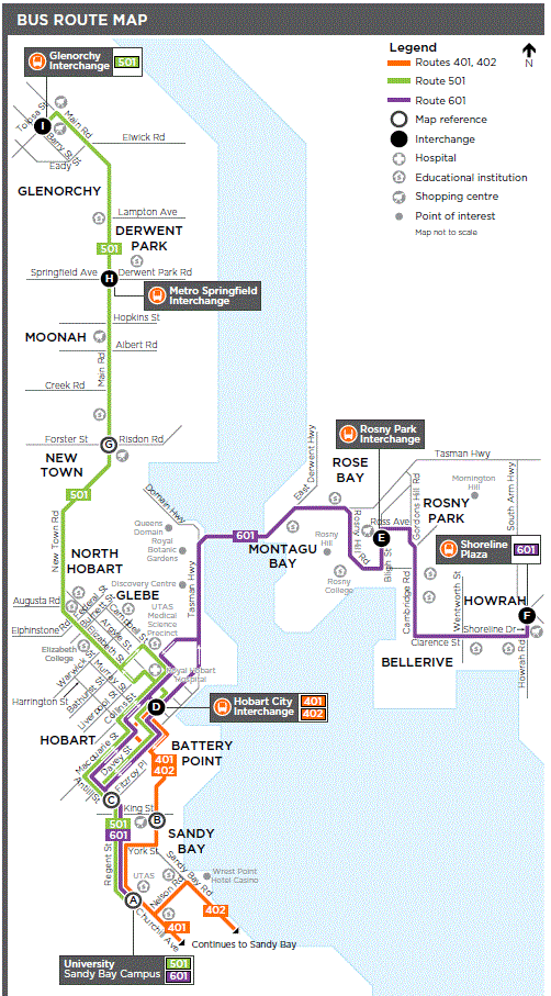 A map of the bus route